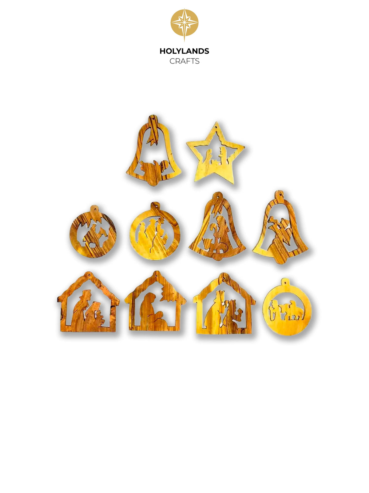 Olive wood Christmas ornaments handcrafted in Bethlehem