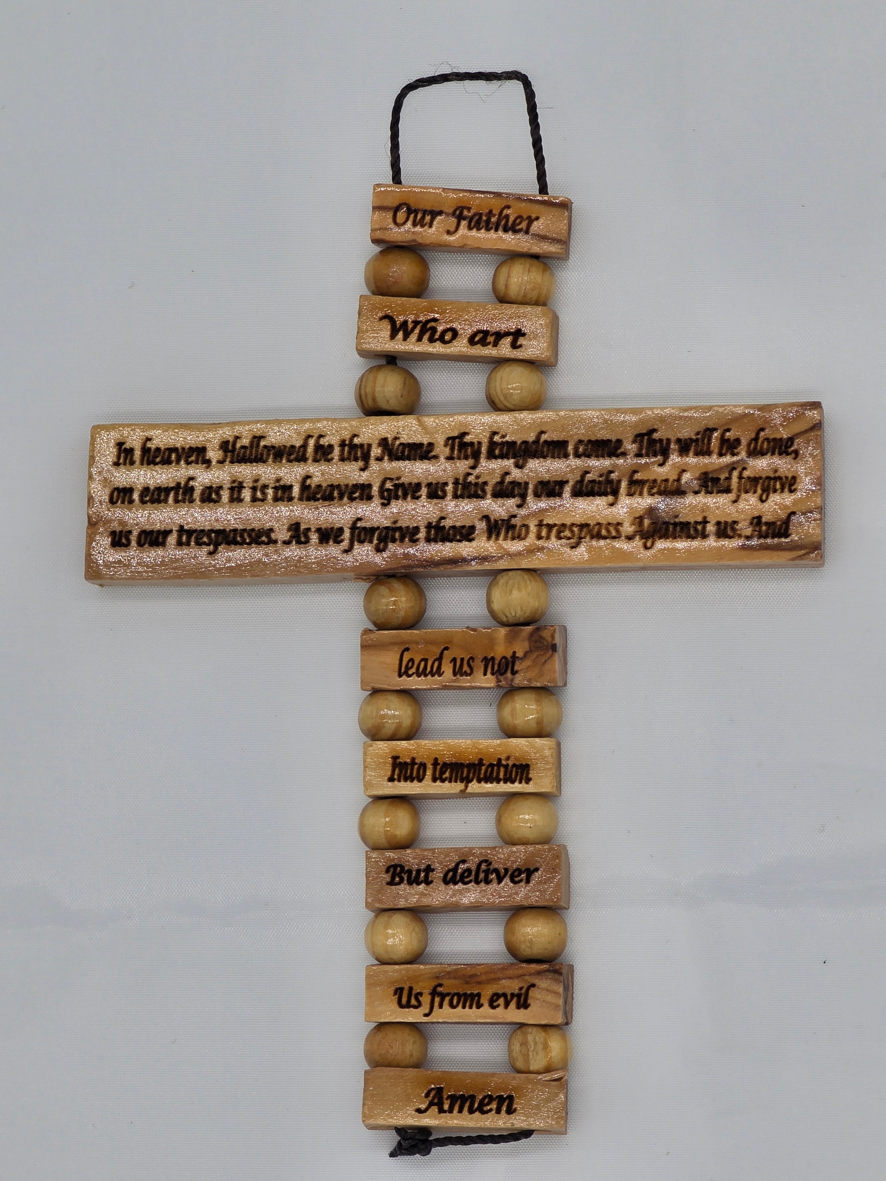 Handmade Olive Wood Cross with The Lords Prayer ( Small )