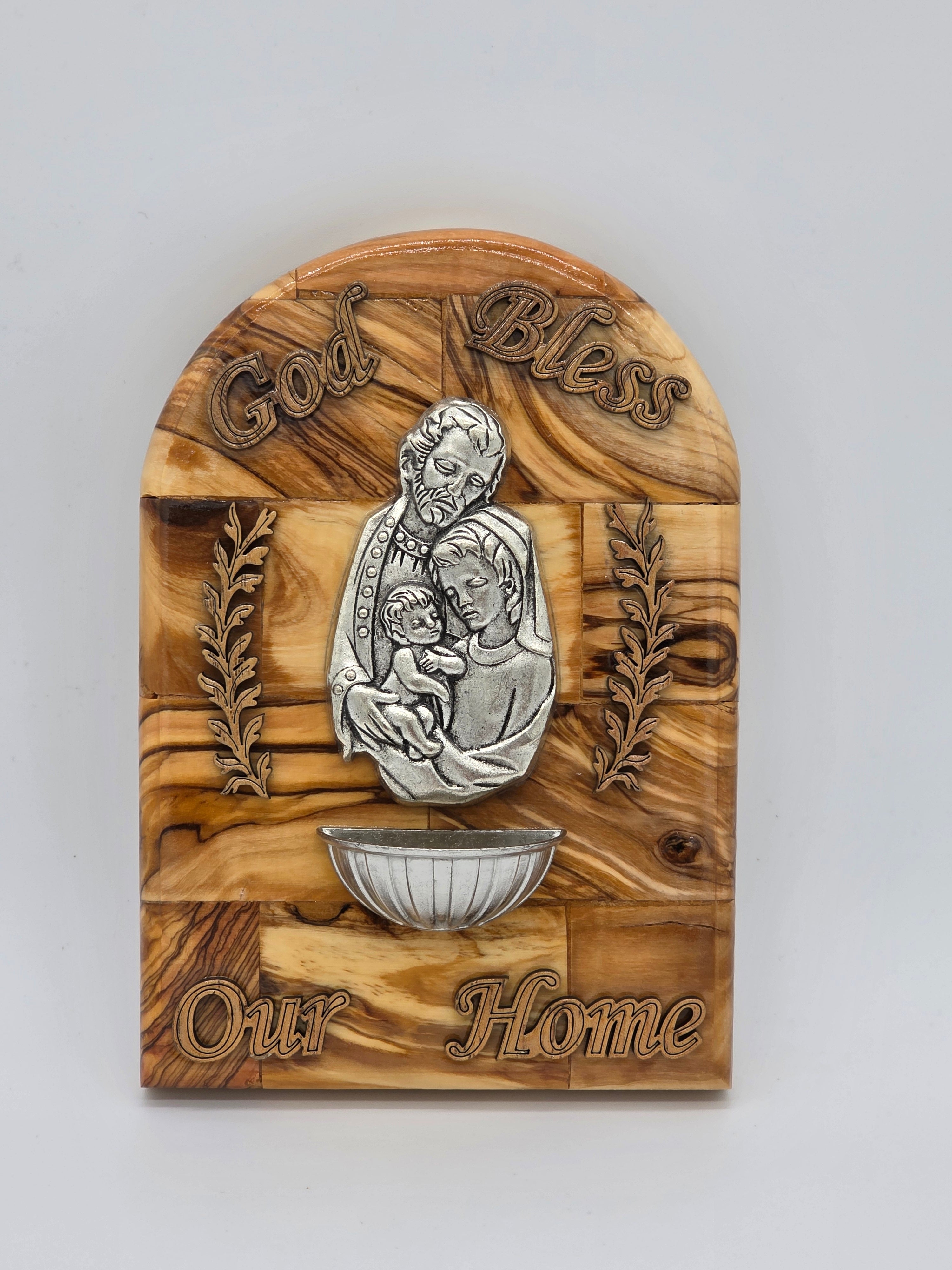 Handmade Olive Wood Holy Family with Water Font