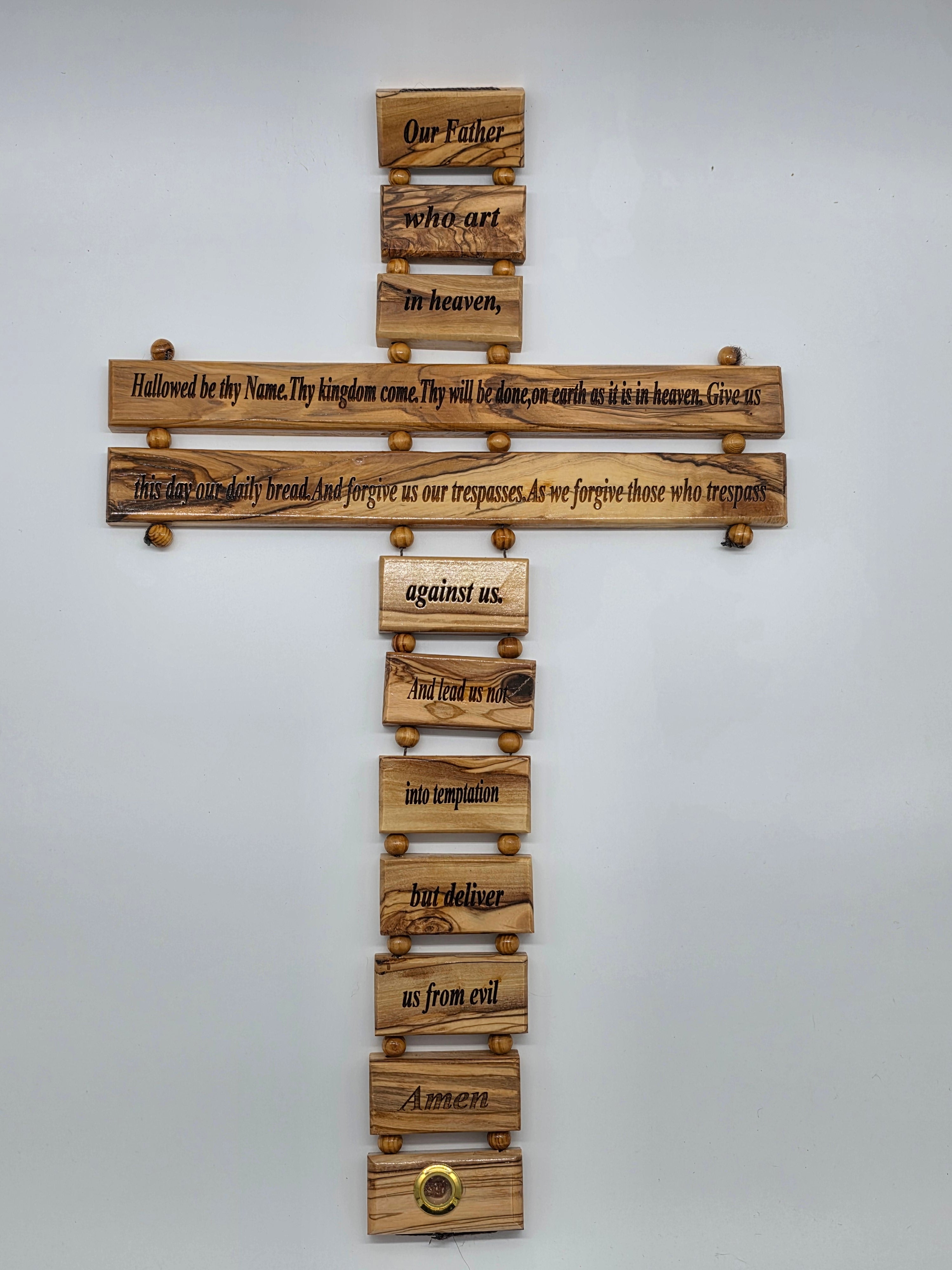 Handmade Olive Wood Cross with The Lords Prayer ( Large )