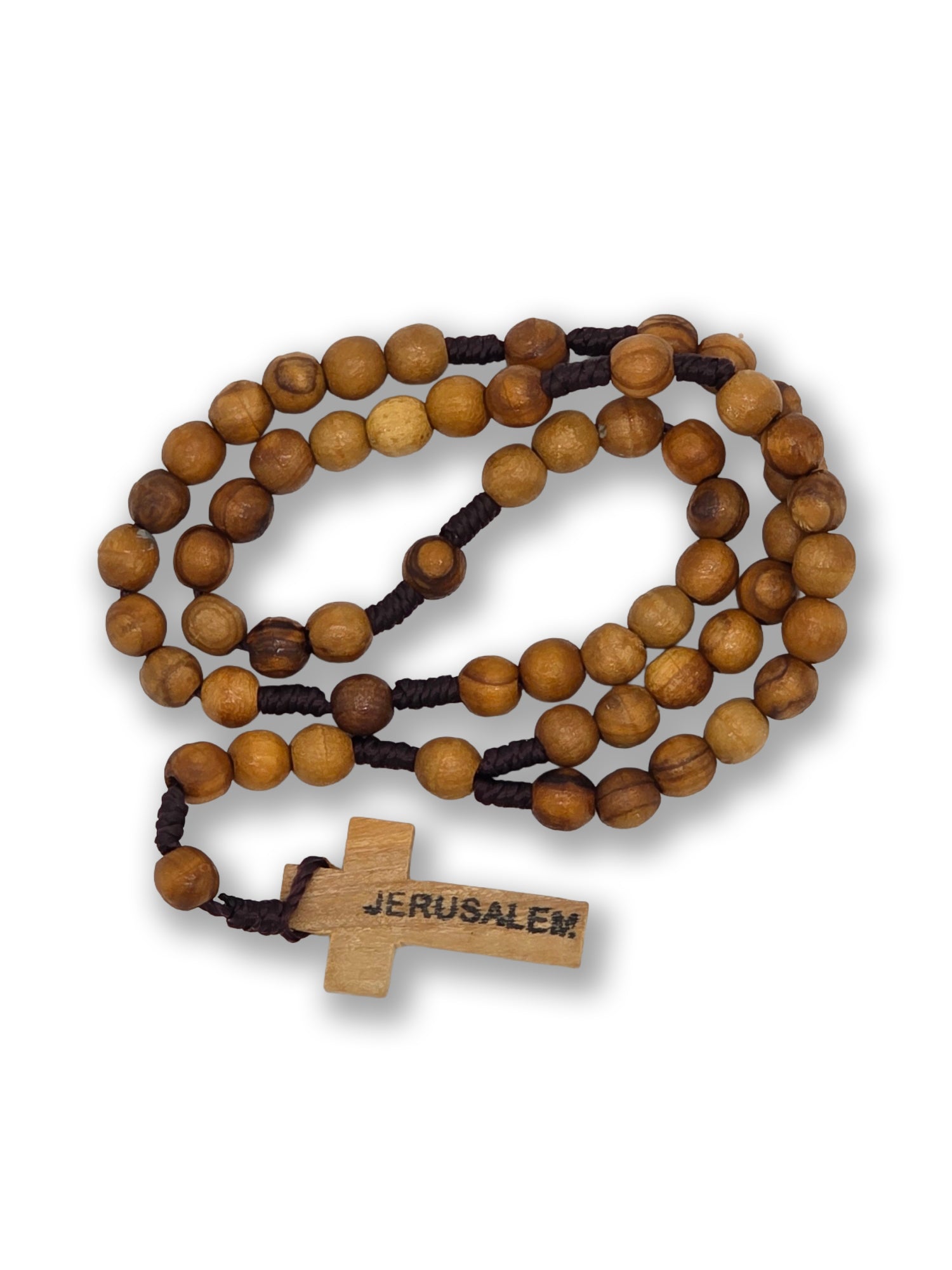 Corded Olive wood Rosary beads with Cross