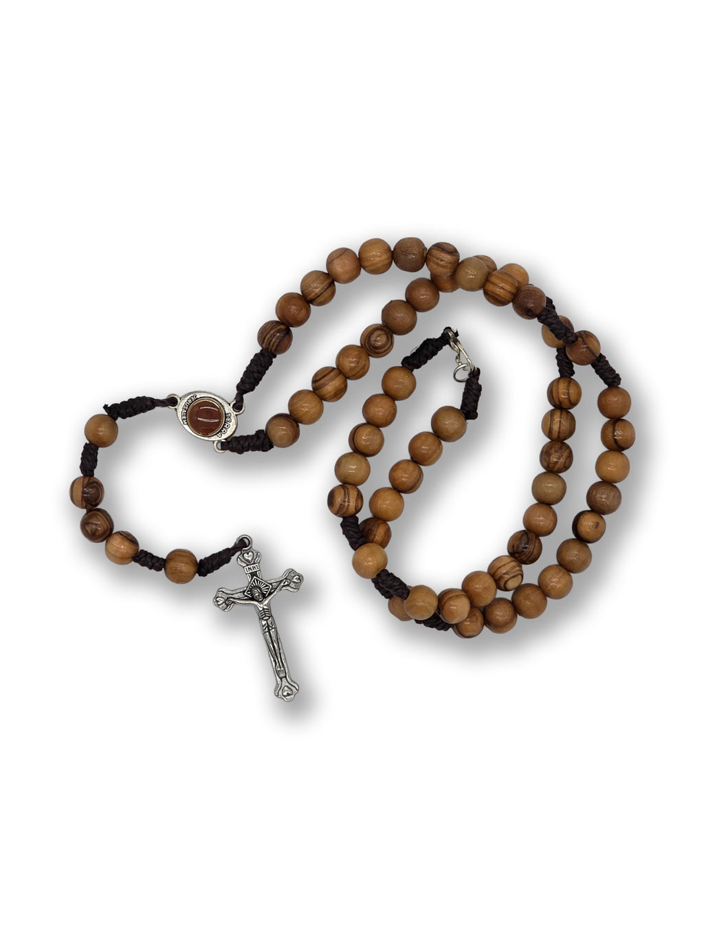 Corded Olive Wood Rosary Beads with Holy Soil