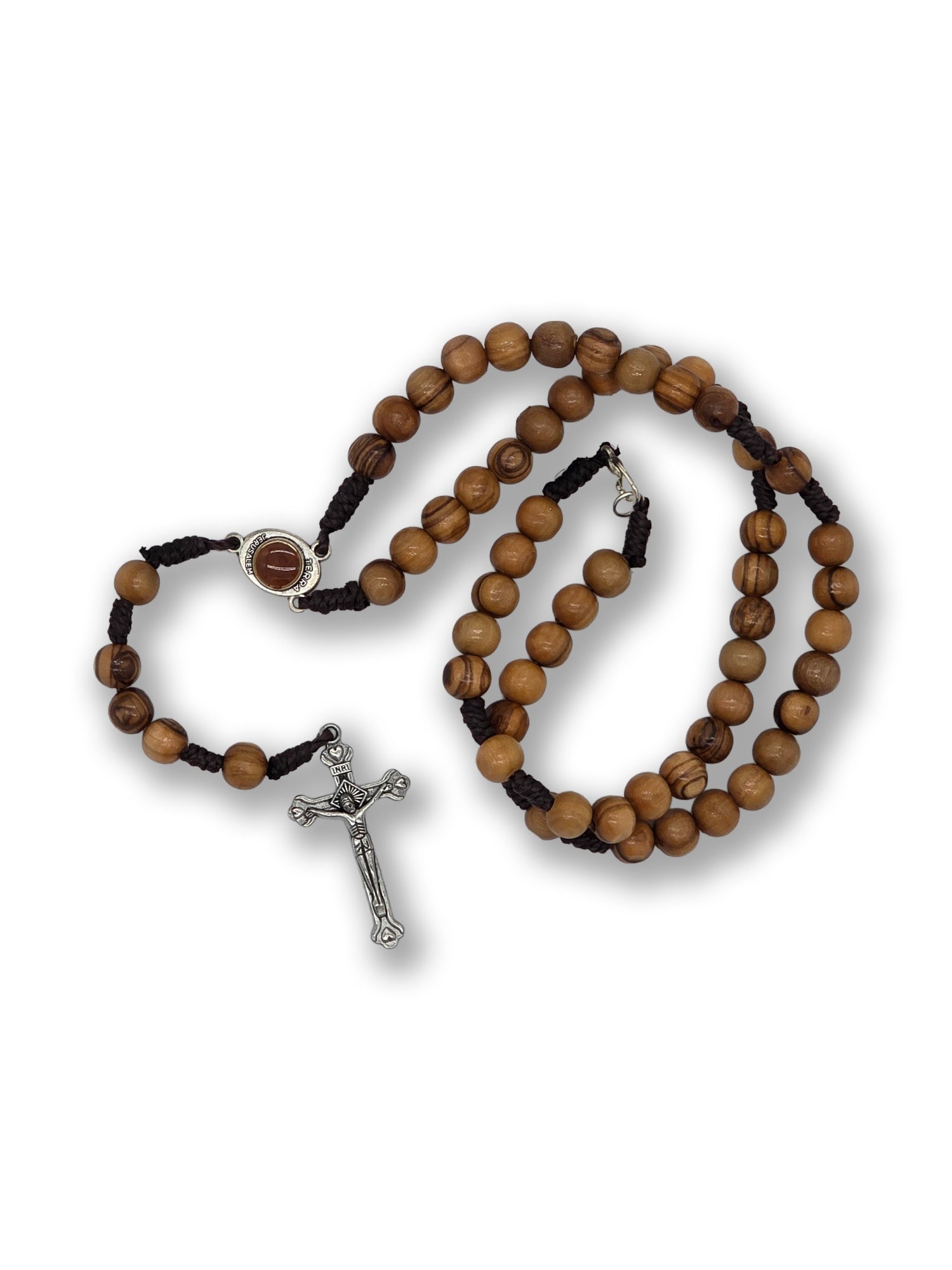Corded Olive Wood Rosary Beads with Holy Soil