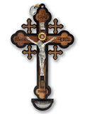 Handmade olive wood Crucifix 28cm with The Jerusalem Cross and a Water Font