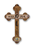 Handmade Olive wood Cross 28cm with God Bless Our Home and Holy Soil