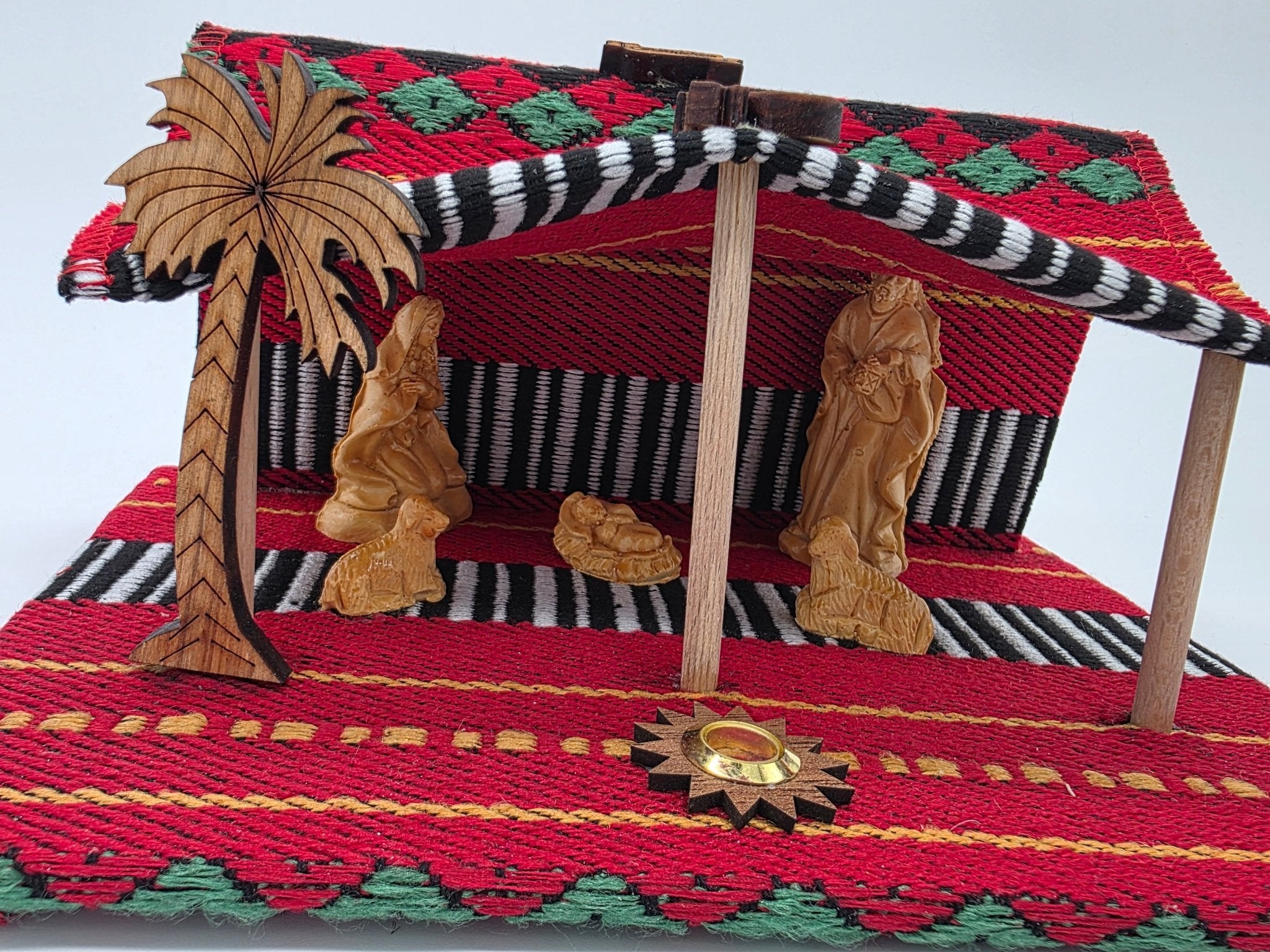 Handmade Nativity Scene made from traditional Palestinian FabricHolylands Crafts#original_value##Olive_wood##Bethlehem#