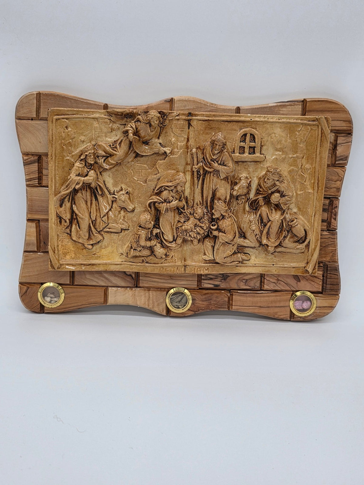 The Nativity Scene PlaqueHolylands Crafts#original_value##Olive_wood##Bethlehem#
